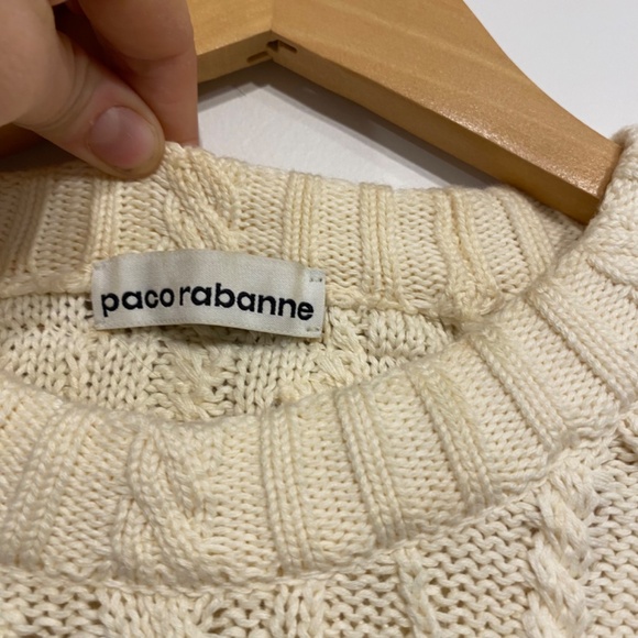 Paco Rabanne Cream Cotton Cable Knit Old Money Minimalist Sweater Size Medium - Picture 9 of 9